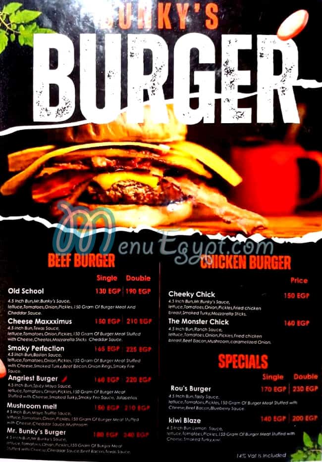 Bunkys Burger menu 1