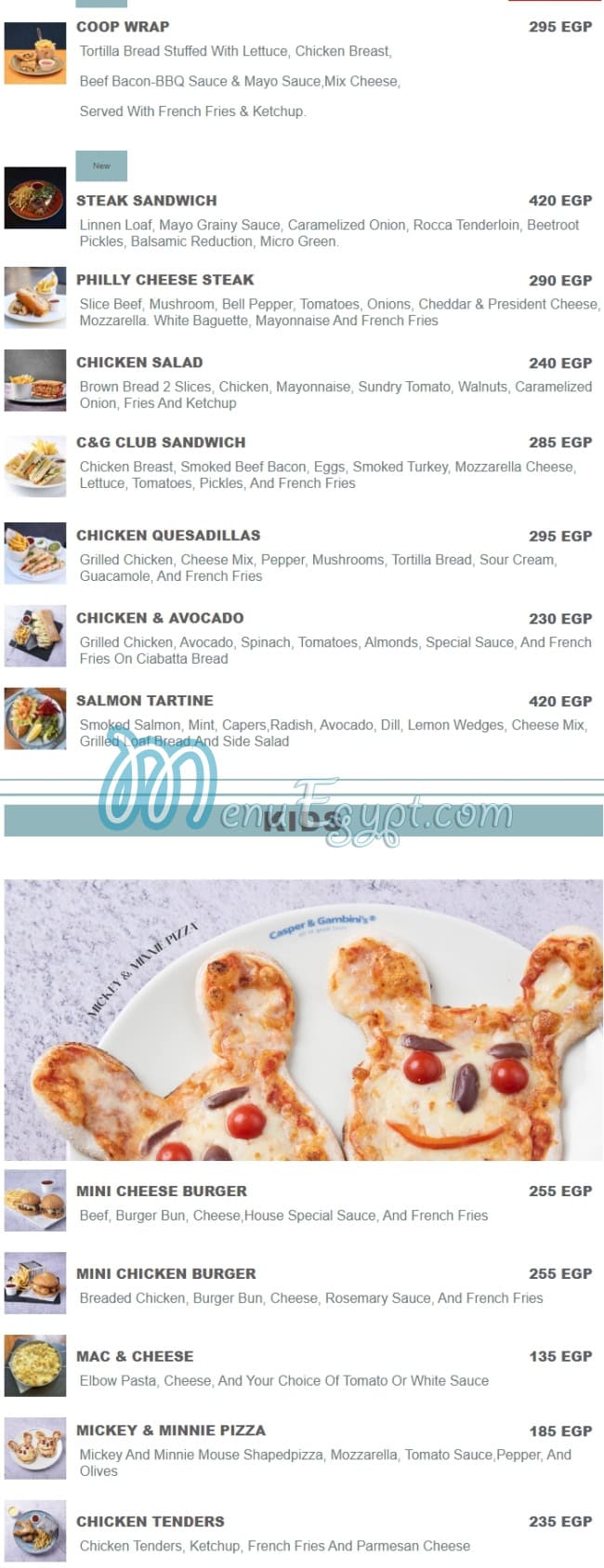 Casper&Gambinis menu 8