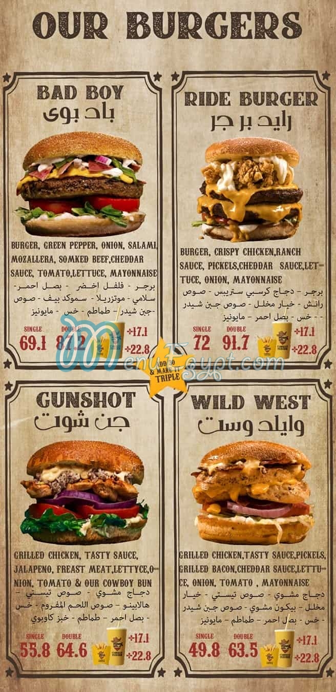 Cowboy Burger menu 1