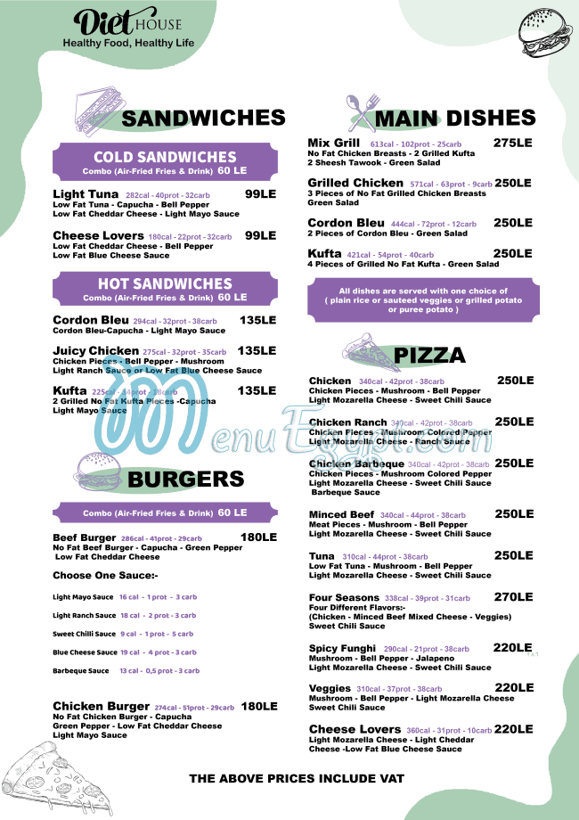 Diet House menu page 6 - prices