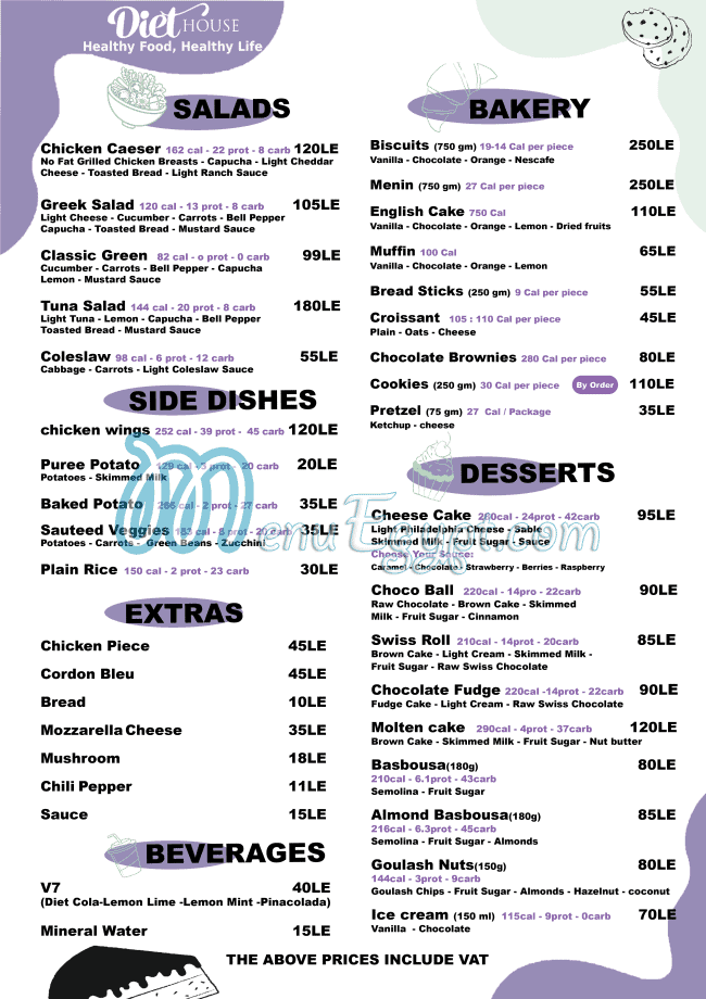 Diet House menu page 8 - prices
