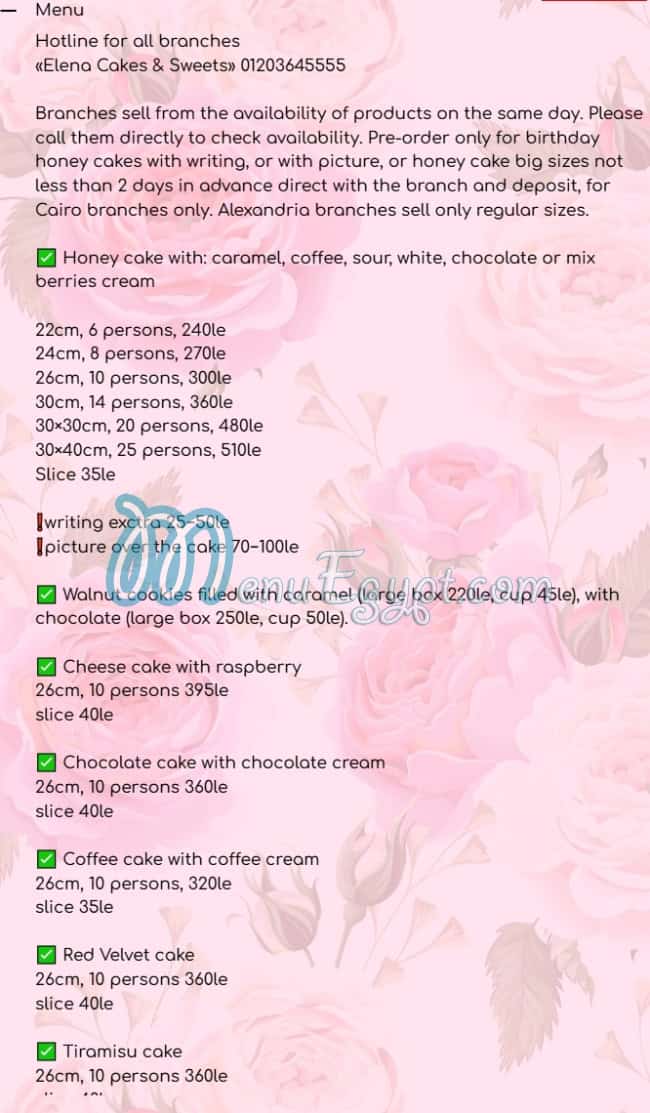Elena Cakes and Sweets menu 1