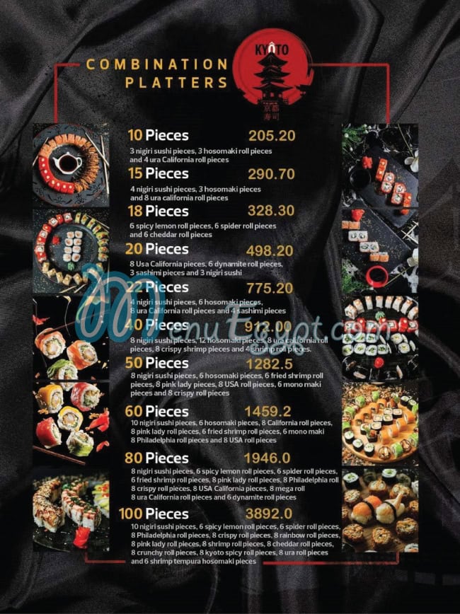 KYOTO SUSHI menu page 20 - prices