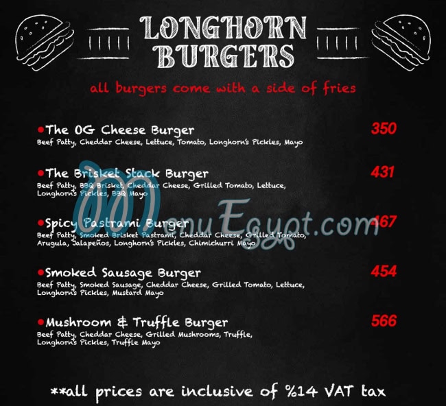 Longhorn Texas BBQ menu page 5 - prices