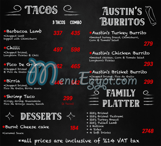 Longhorn Texas BBQ menu page 7 - prices