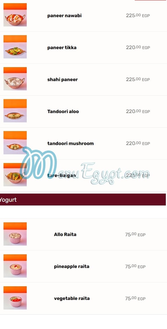 Maharaja menu page 10 - prices