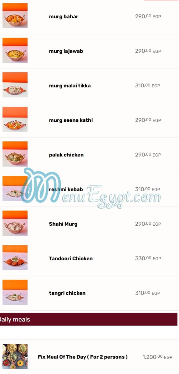 Maharaja menu page 4 - prices