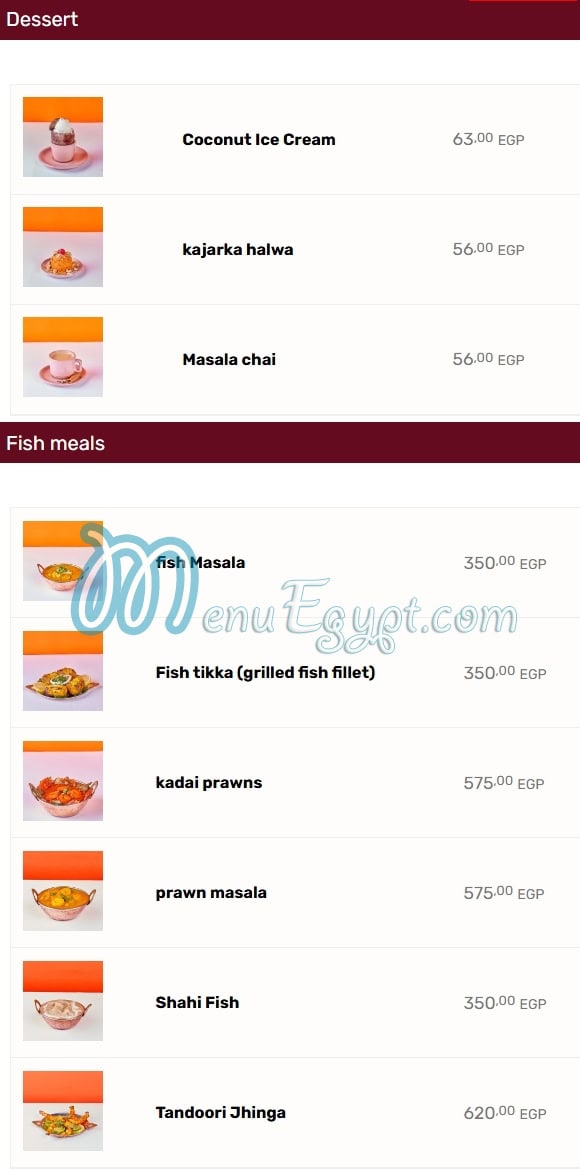 Maharaja menu page 5 - prices