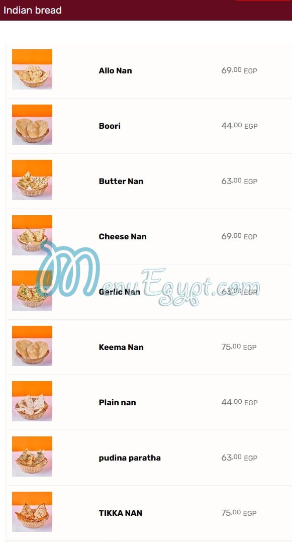 Maharaja menu page 6 - prices