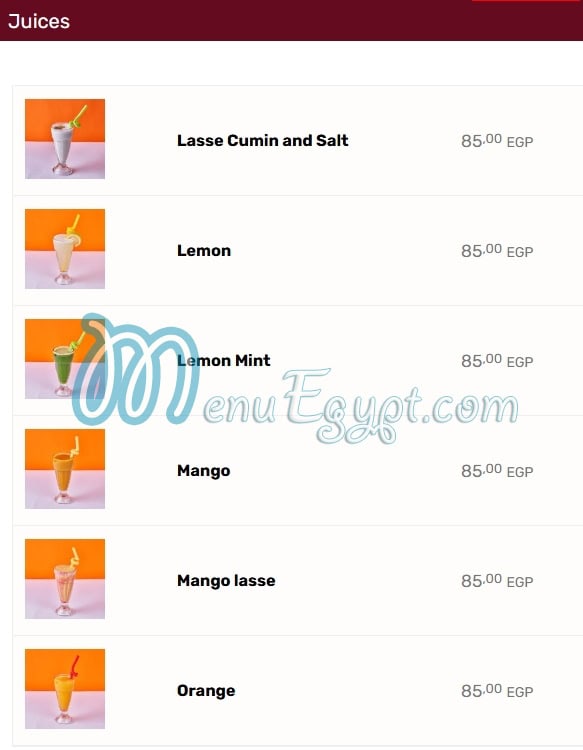 Maharaja menu page 7 - prices