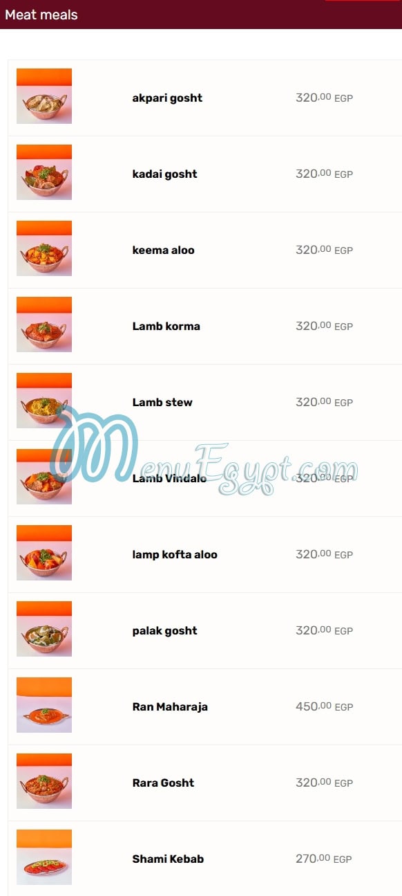 Maharaja menu page 8 - prices