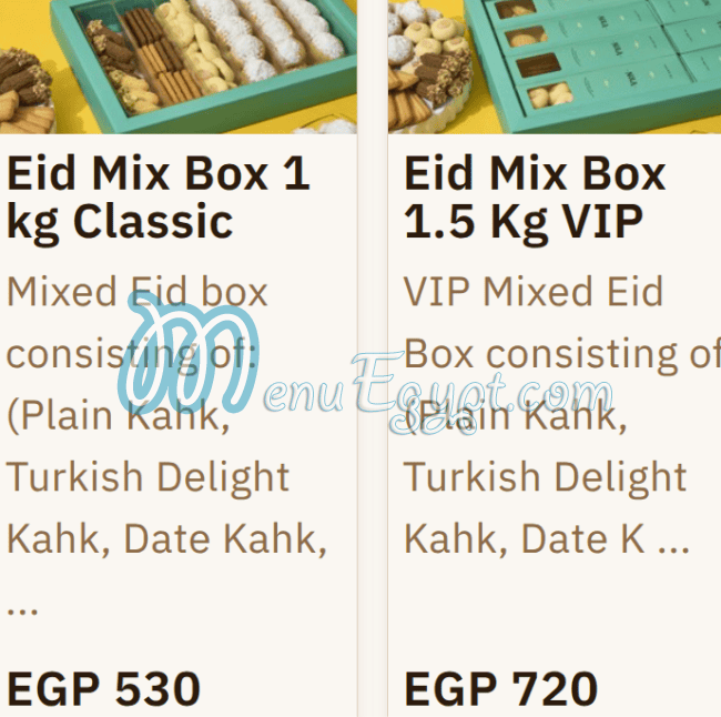 Nola Cupcakes menu page 1 - prices