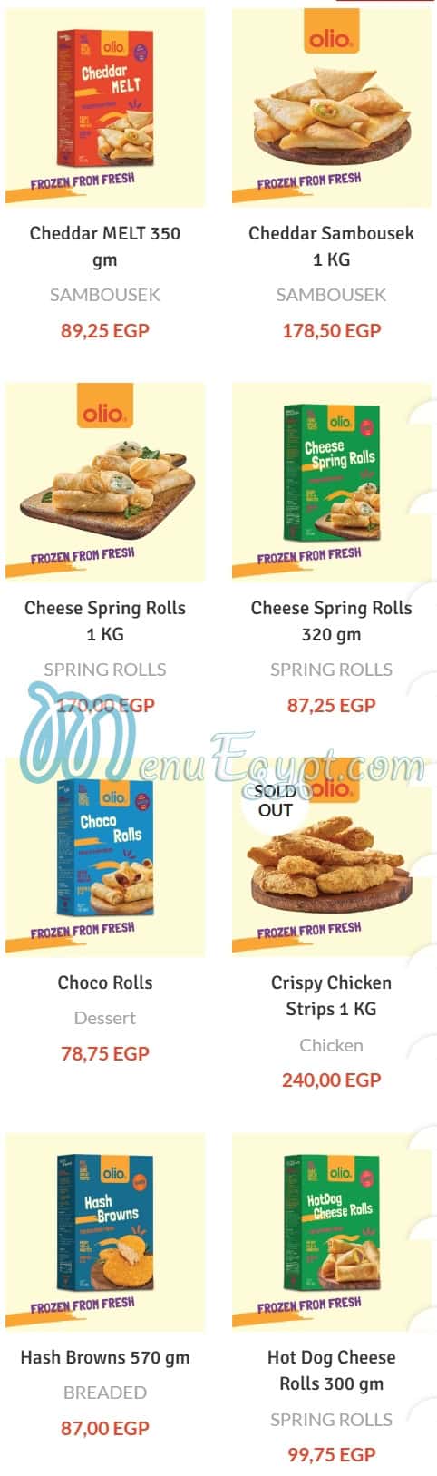 Olio Food products menu 1