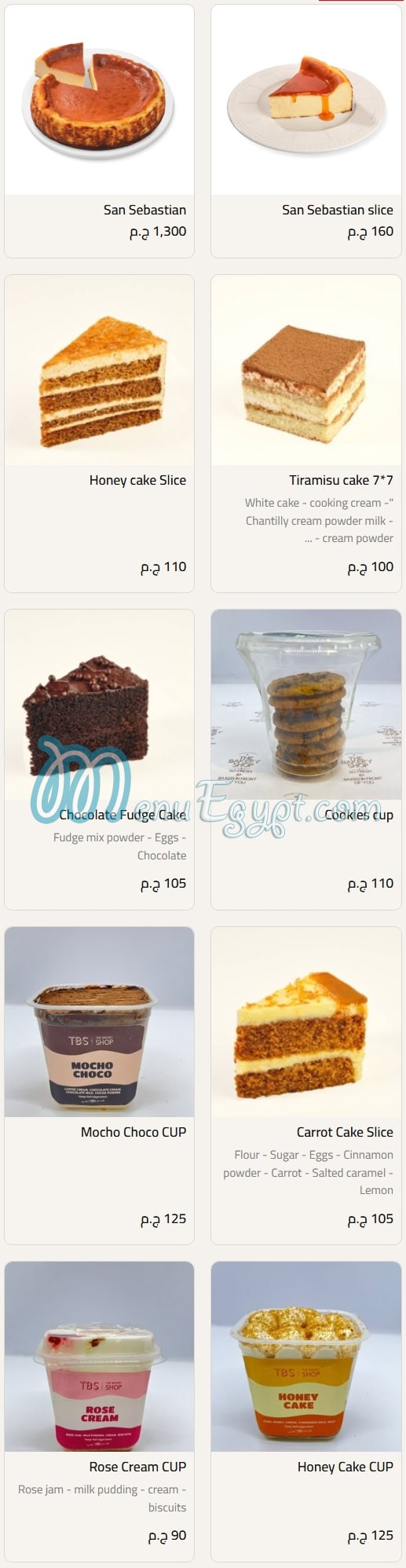 TBS-The Bakery Shop Food products menu page 20 - prices