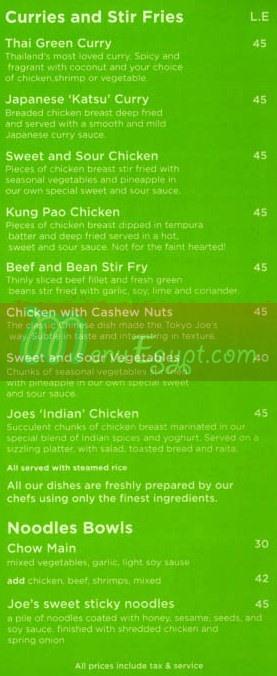 Tokyo Joes menu 3